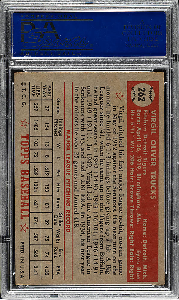 1952 Topps #262 Virgil Trucks PSA NM 7