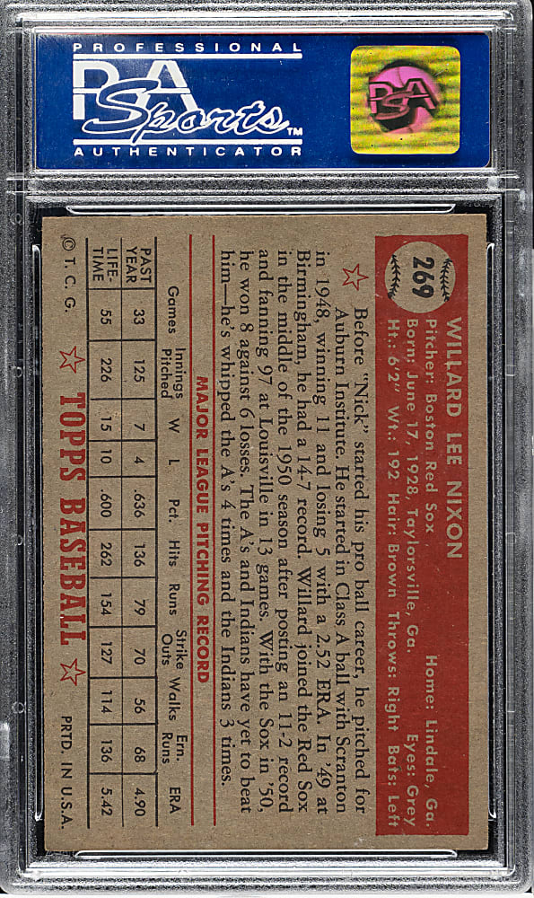 1952 Topps #269 Willard Nixon PSA NM 7