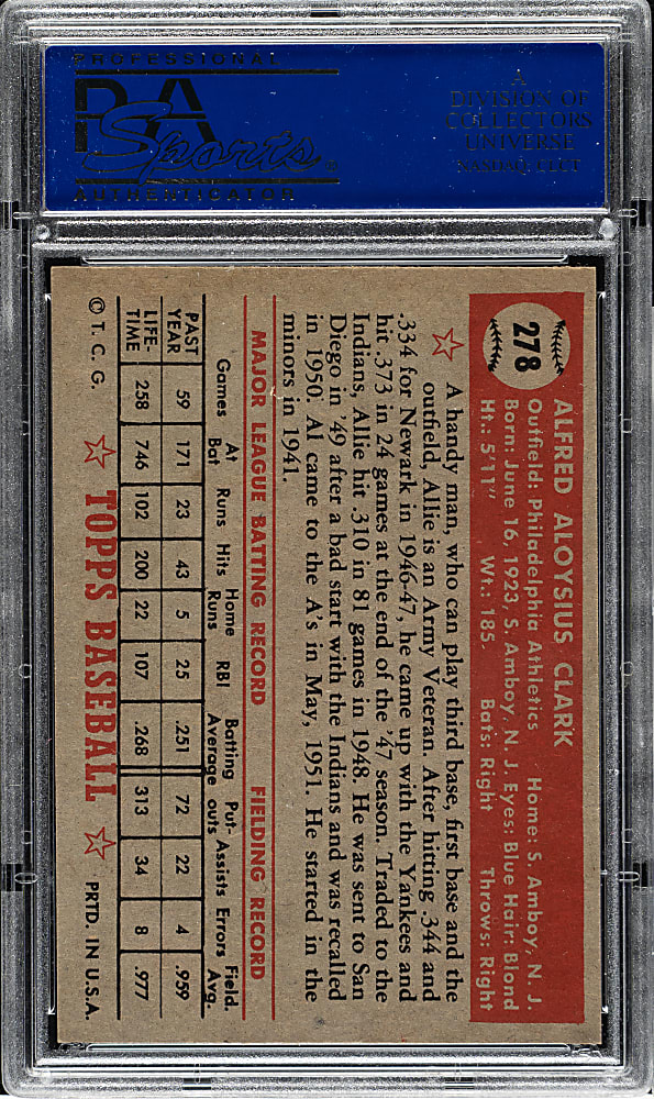 1952 Topps #278 Al Clark PSA NM 7