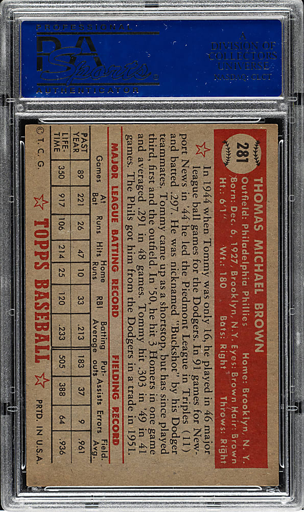 1952 Topps #281 Tommy Brown PSA NM 7