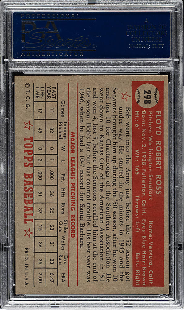 1952 Topps #298 Bob Ross PSA NM 7