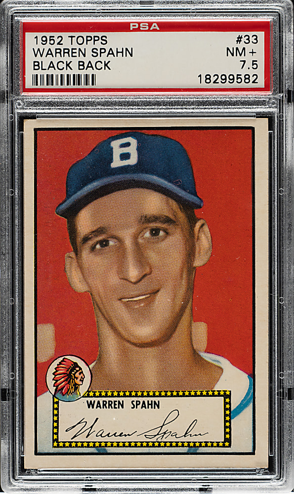 1952 Topps #33 Warren Spahn Black Back PSA NM+ 7.5