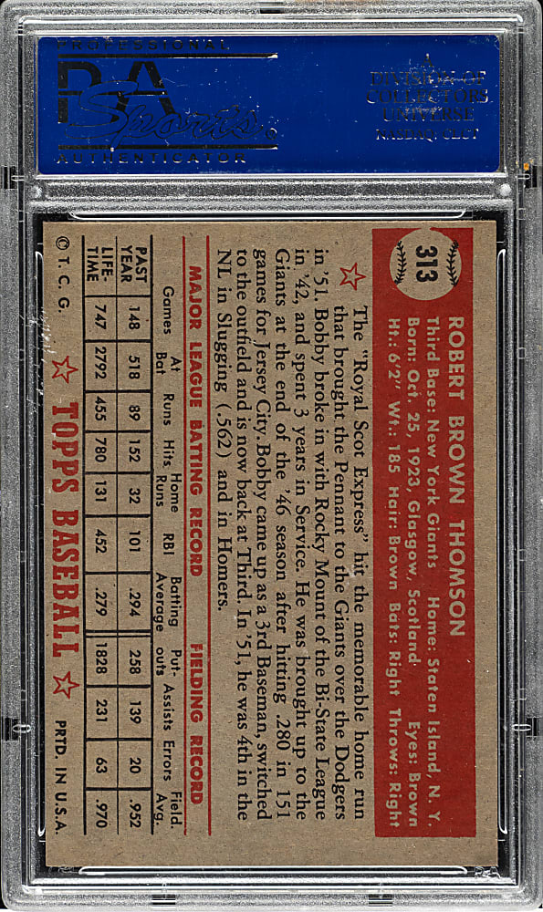 1952 Topps #313 Bobby Thomson High Number PSA NM 7