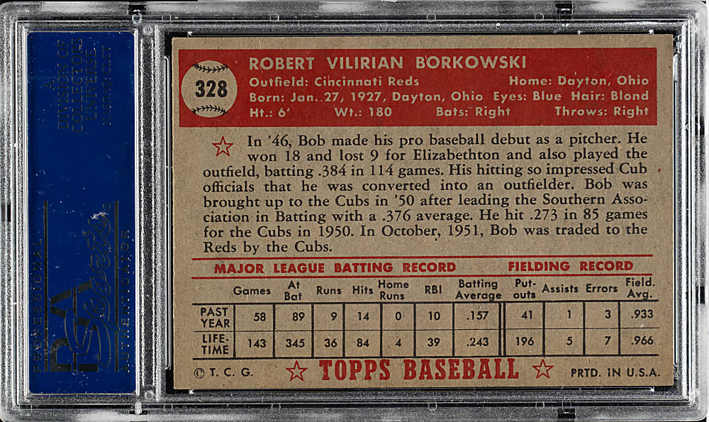 1952 Topps #328 Bob Borkowski High Number PSA NM 7