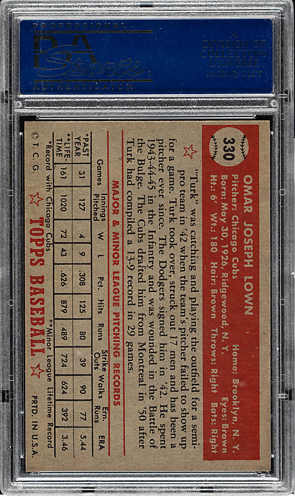 1952 Topps #330 Turk Lown High Number PSA NM 7