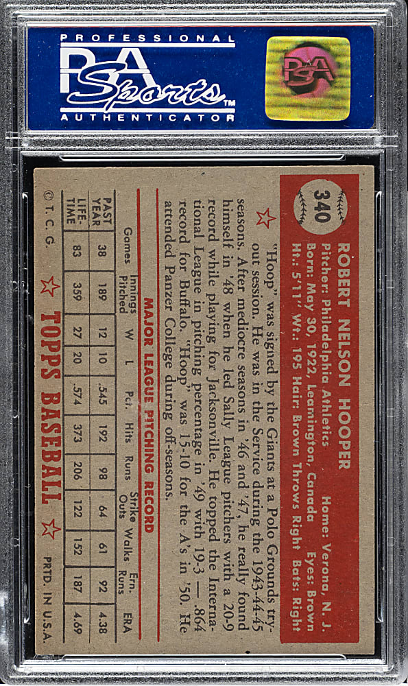 1952 Topps #340 Bob Hooper High Number PSA NM 7