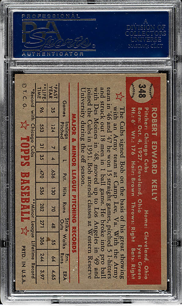1952 Topps #348 Bob Kelly High Number PSA NM+ 7.5