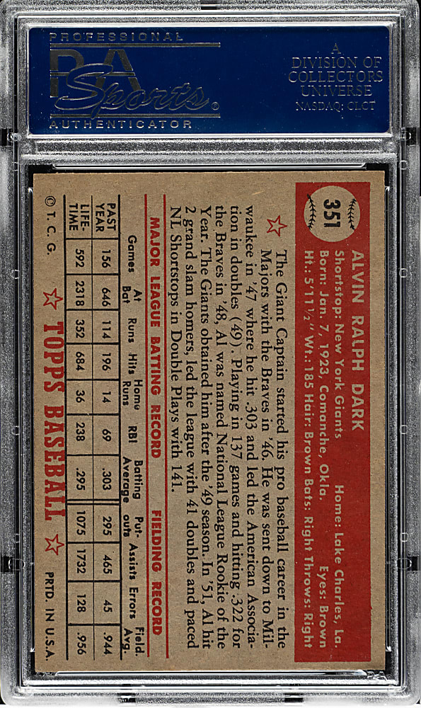 1952 Topps #351 Al Dark High Number PSA NM 7