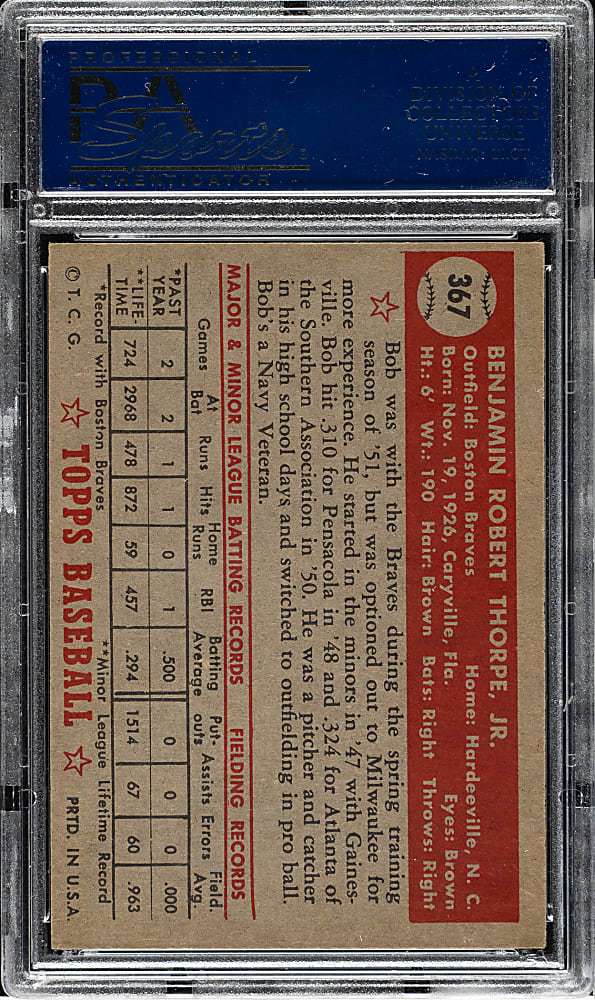 1952 Topps #367 Bob Thorpe High Number PSA NM 7