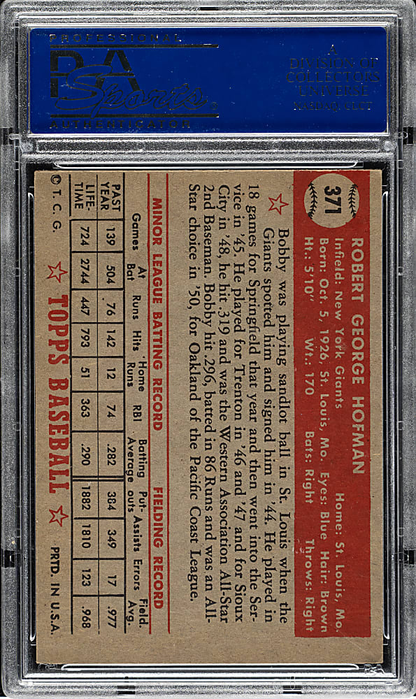 1952 Topps #371 Bob Hofman High Number PSA NM 7