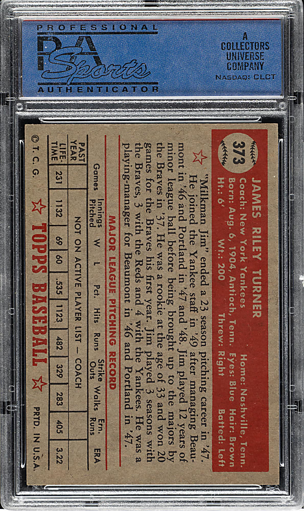 1952 Topps #373 Jim Turner High Number PSA EX-MT 6