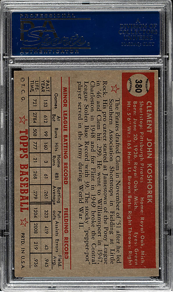 1952 Topps #380 Clem Koshorek High Number PSA EX-MT 6