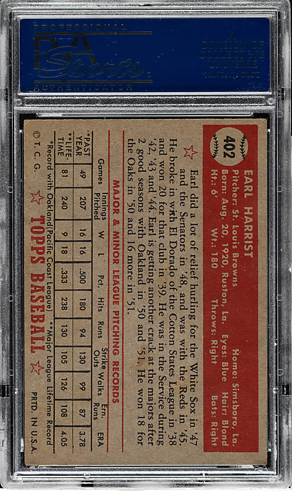 1952 Topps #402 Earl Harrist High Number PSA EX+ 5.5