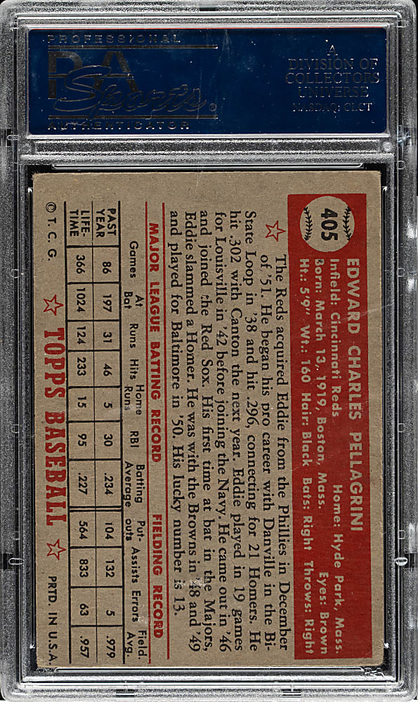 1952 Topps #405 Eddie Pellagrini High Number PSA VG-EX 4