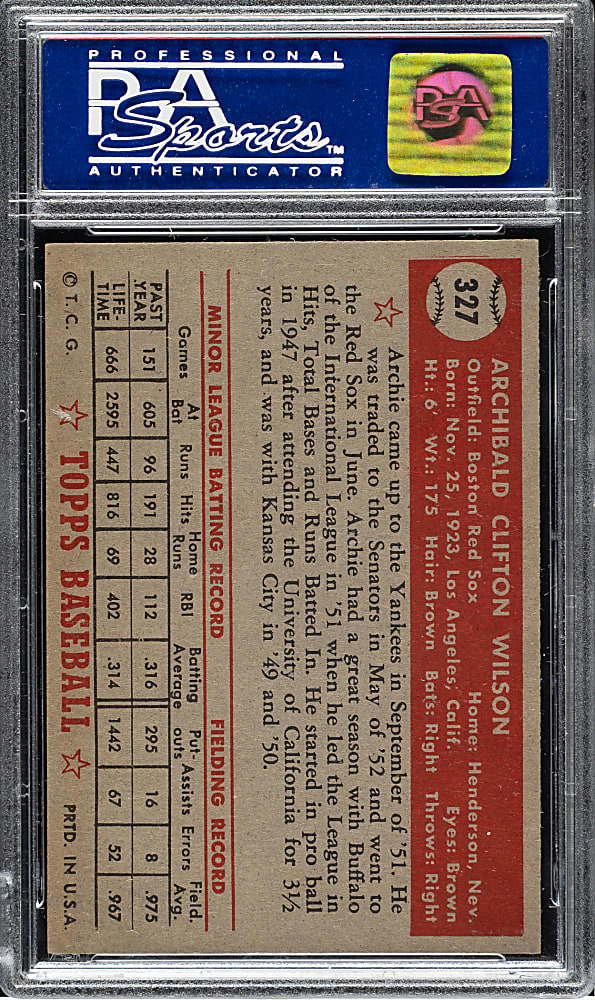1952 Topps #327 Archie Wilson High Number PSA NM 7