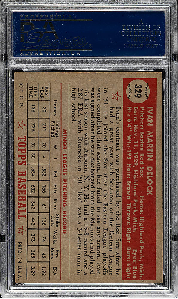 1952 Topps #329 Ivan Delock High Number PSA NM 7