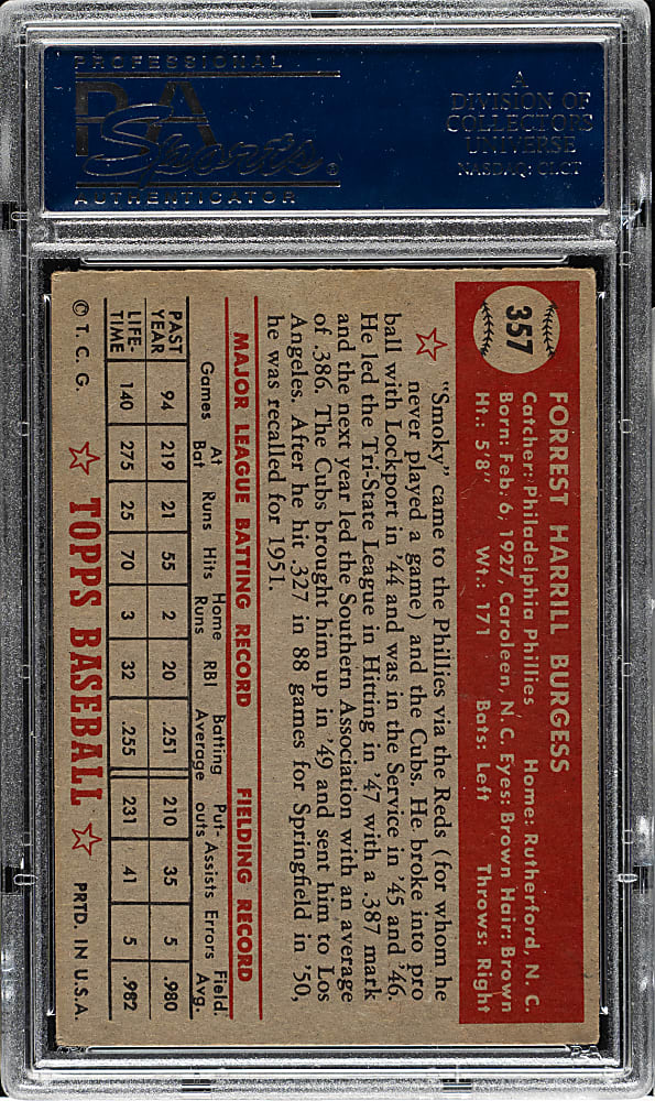 1952 Topps #357 Smoky Burgess High Number PSA VG-EX+ 4.5