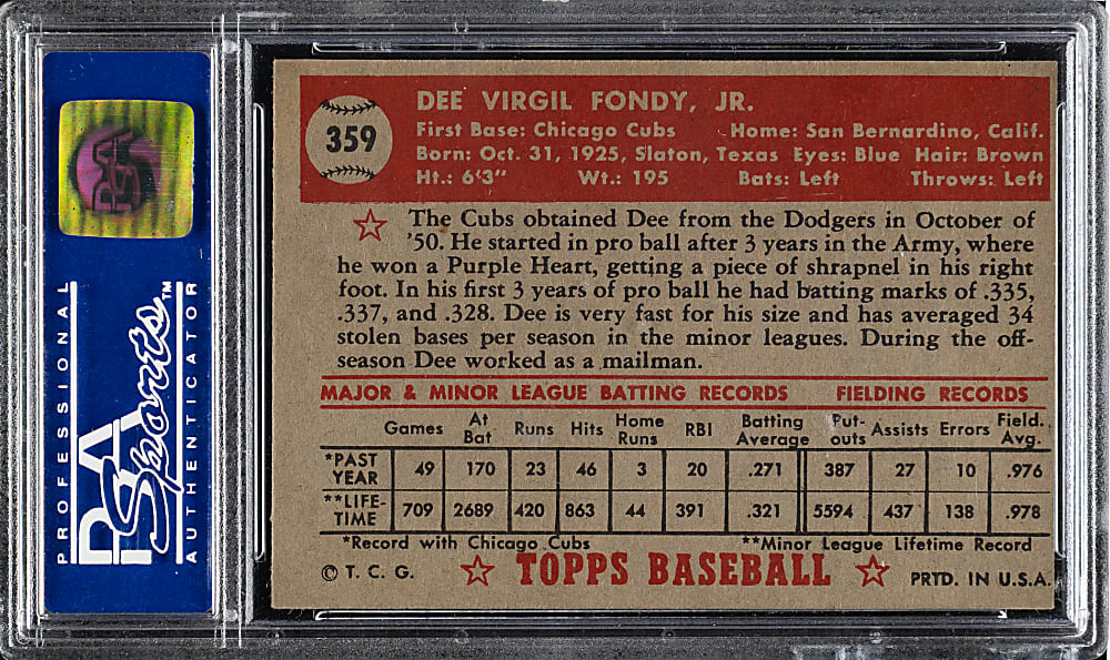 1952 Topps #359 Dee Fondy High Number PSA NM 7