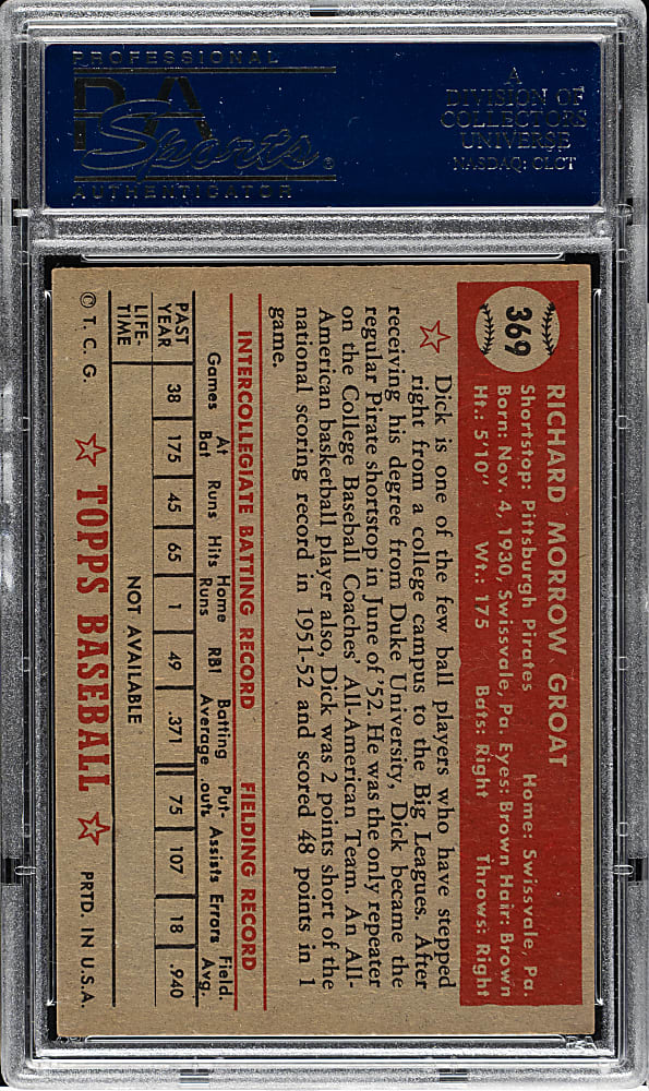 1952 Topps #369 Dick Groat Rookie High Number PSA NM 7