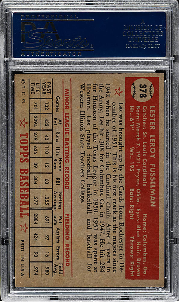 1952 Topps #378 Les Fusselman High Number PSA NM 7