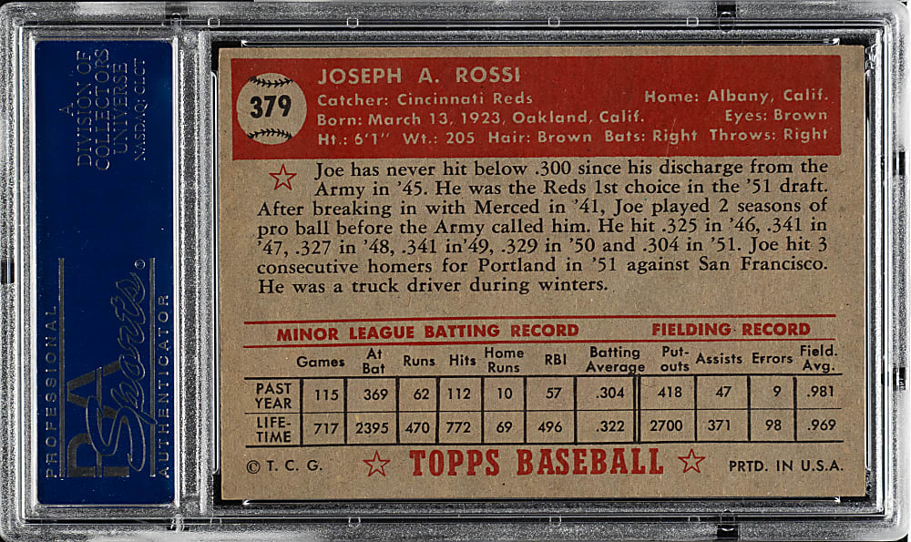 1952 Topps #379 Joe Rossi High Number PSA NM+ 7.5