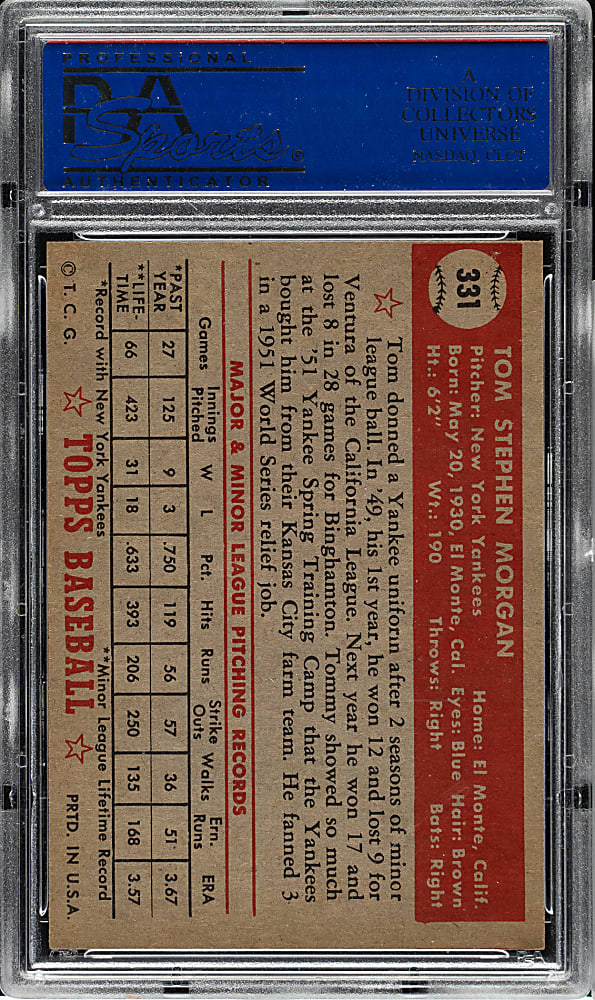 1952 Topps #331 Tom Morgan High Number PSA NM 7