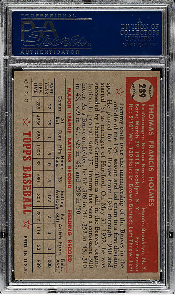 1952 Topps #289 Tommy Holmes PSA NM-MT+ 8.5