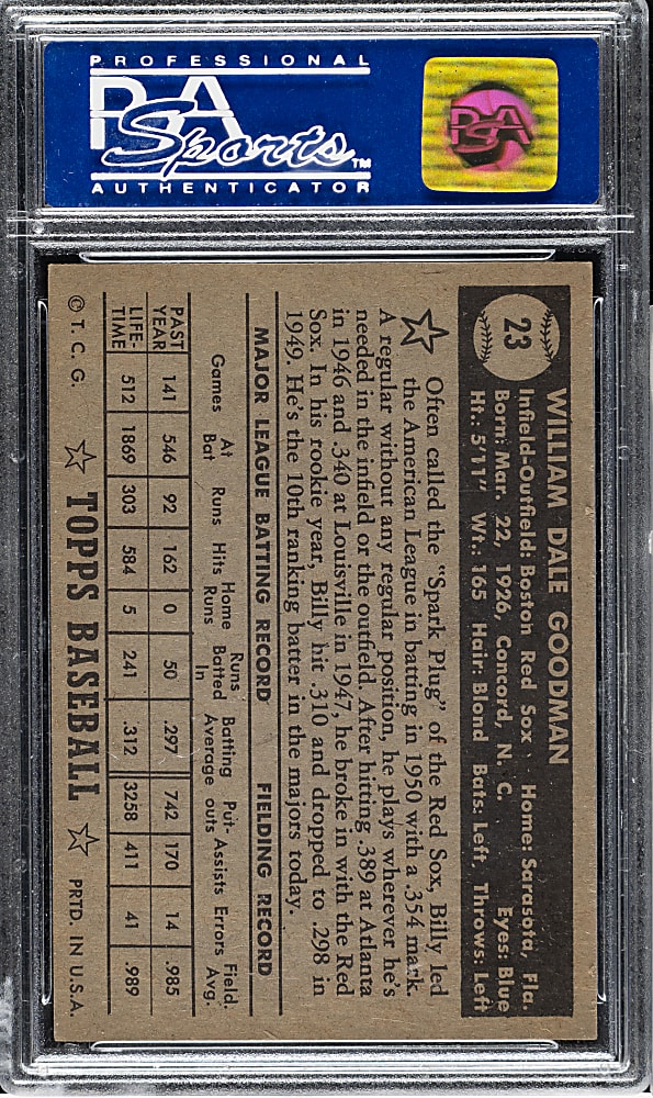 1952 Topps #23 Billy Goodman Black Back PSA NM-MT 8