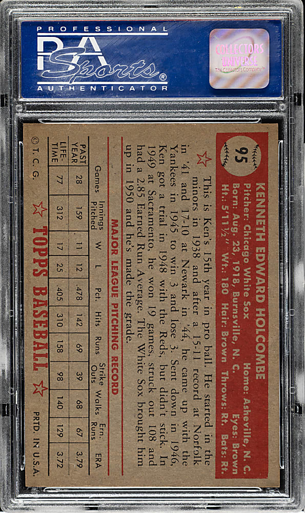 1952 Topps #95 Ken Holcombe PSA NM-MT 8
