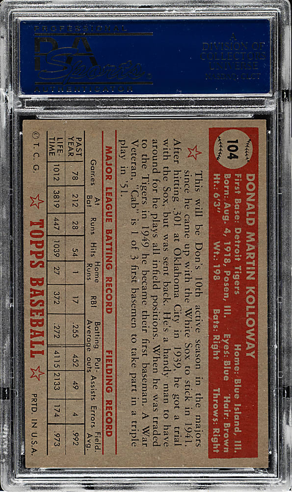 1952 Topps #104 Don Kolloway PSA NM-MT 8