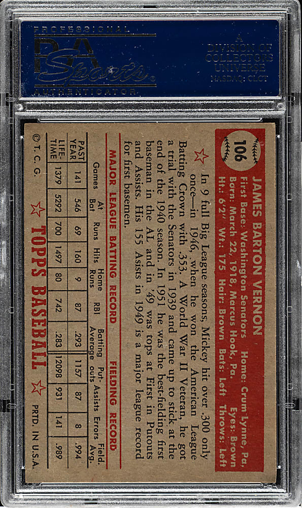 1952 Topps #106 Mickey Vernon PSA NM-MT 8