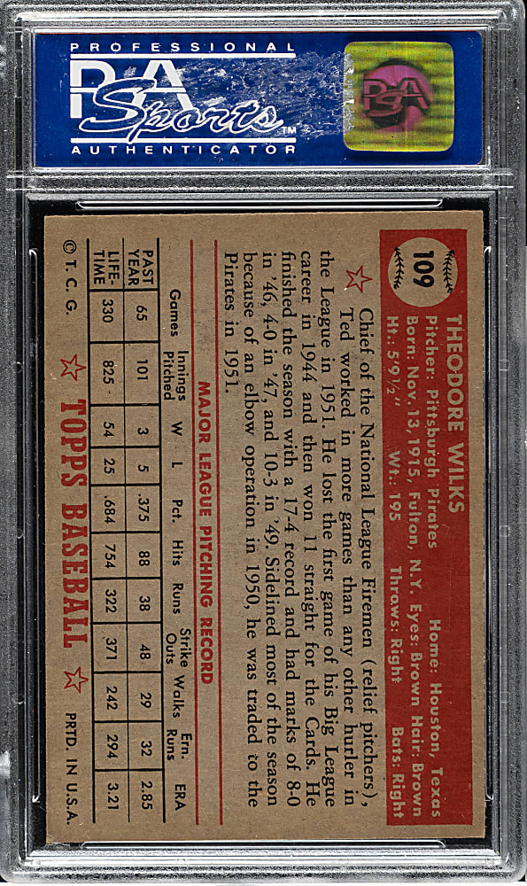 1952 Topps #109 Ted Wilks PSA NM-MT 8