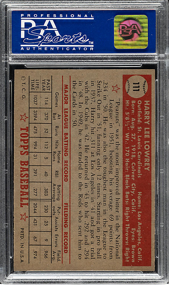 1952 Topps #111 Harry Lowrey PSA NM-MT 8