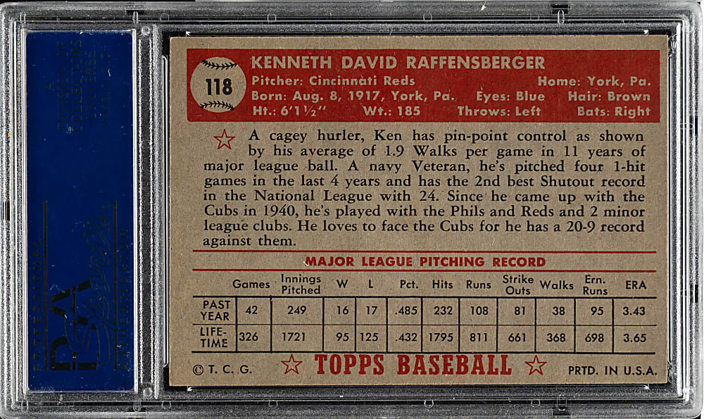 1952 Topps #118 Ken Raffensberger PSA NM-MT 8