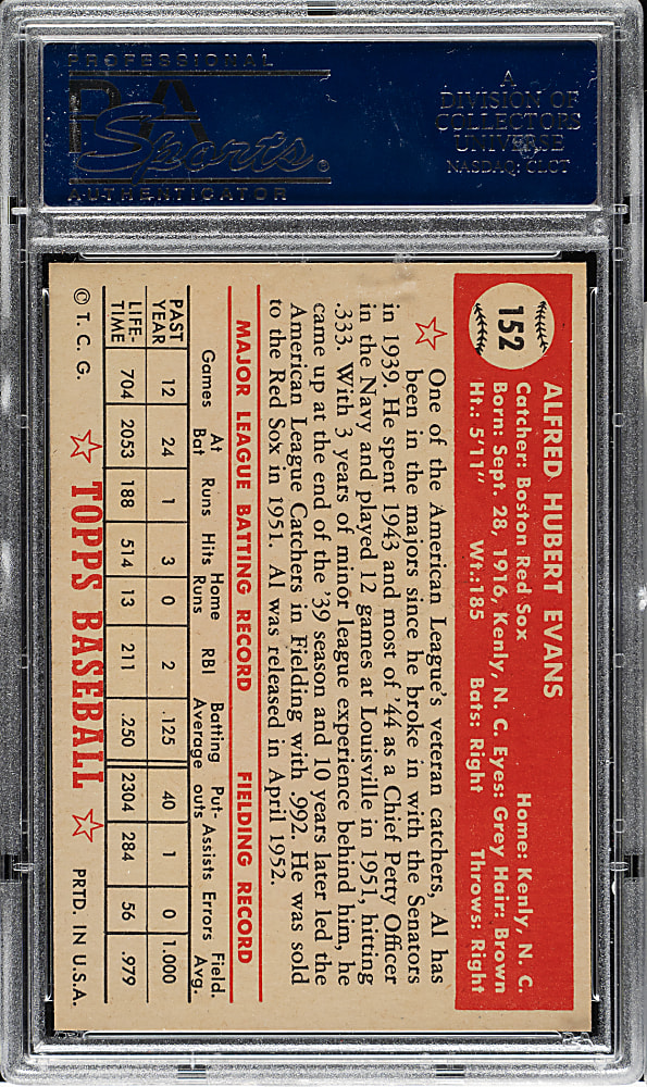 1952 Topps #152 Al Evans PSA NM-MT 8