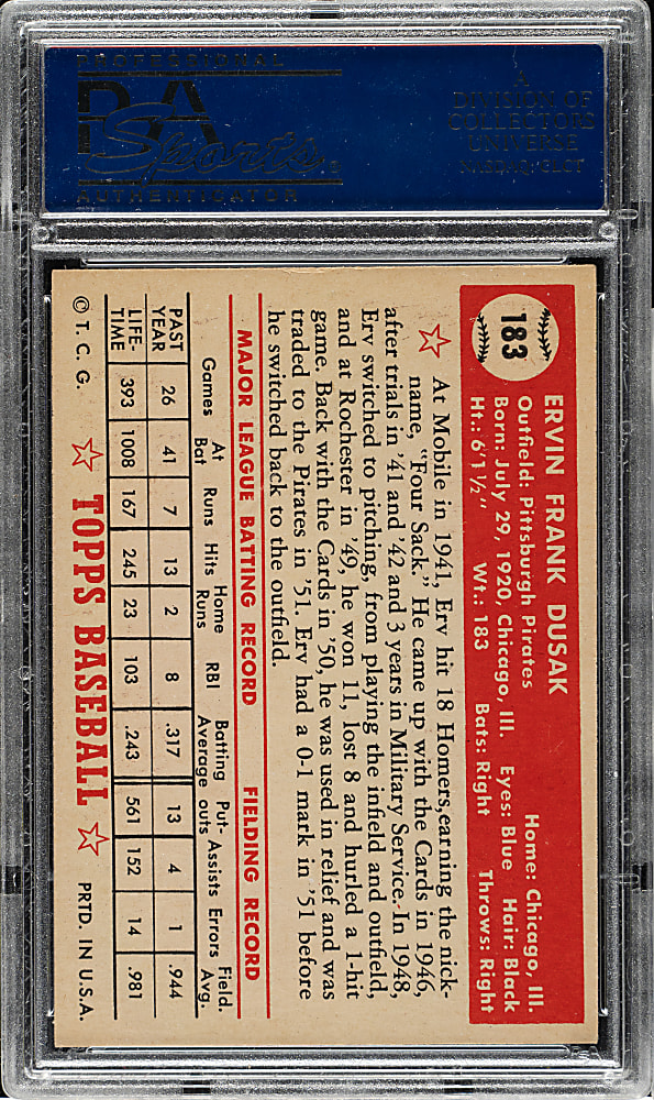 1952 Topps #183 Erv Dusak PSA NM-MT 8