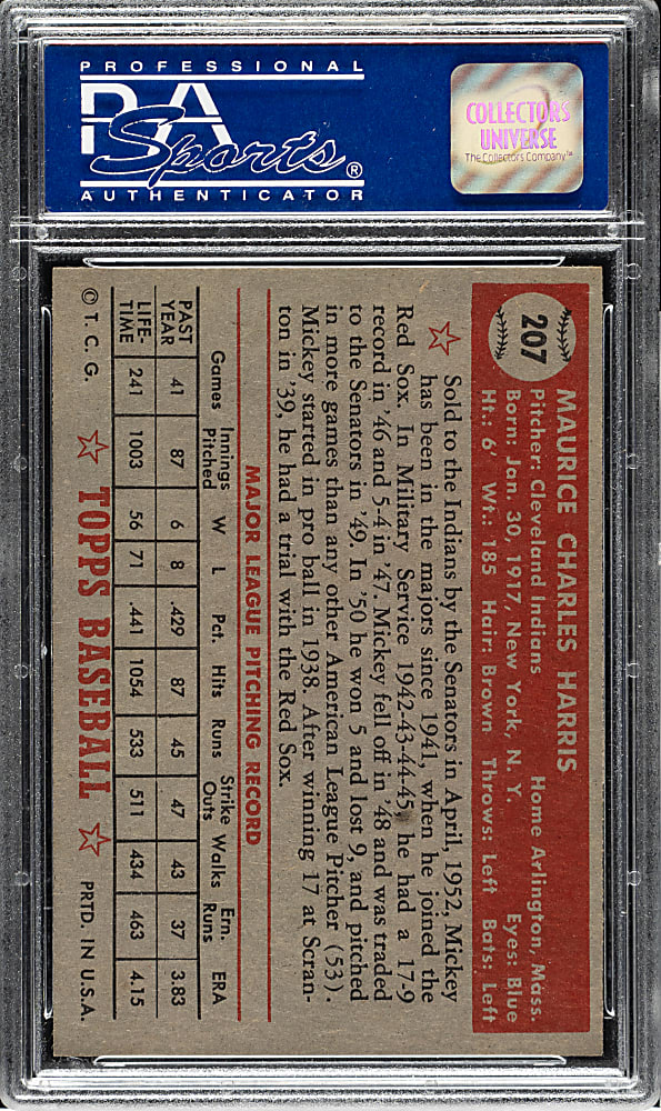 1952 Topps #207 Mickey Harris PSA NM-MT 8