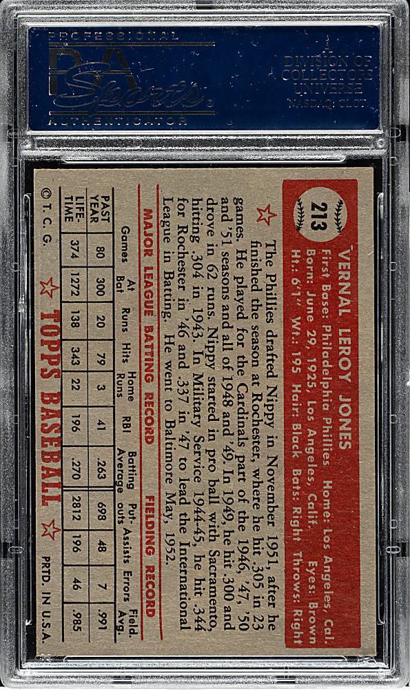 1952 Topps #213 Nippy Jones PSA NM-MT 8