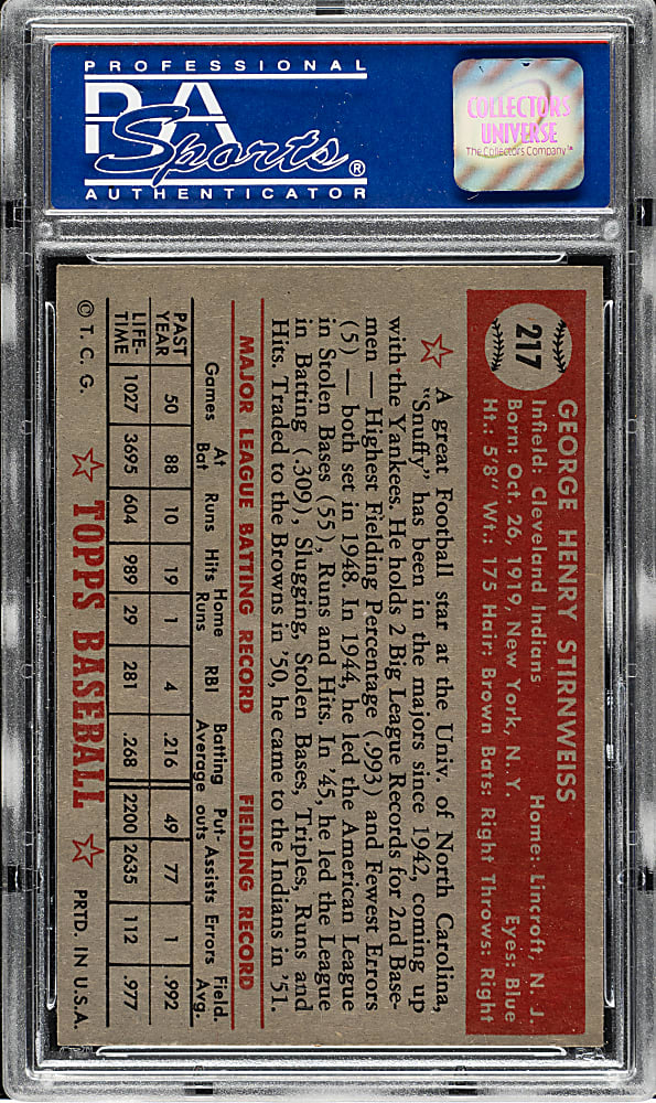 1952 Topps #217 George Stirnweiss PSA NM-MT 8