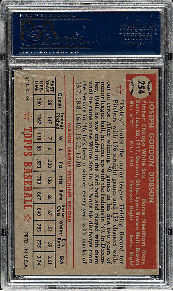 1952 Topps #254 Joe Dobson PSA NM-MT 8