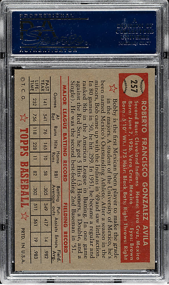 1952 Topps #257 Bobby Avila PSA NM-MT 8