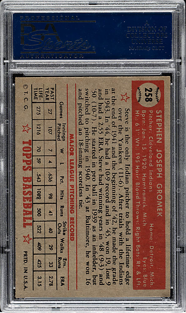 1952 Topps #258 Steve Gromek PSA NM-MT 8