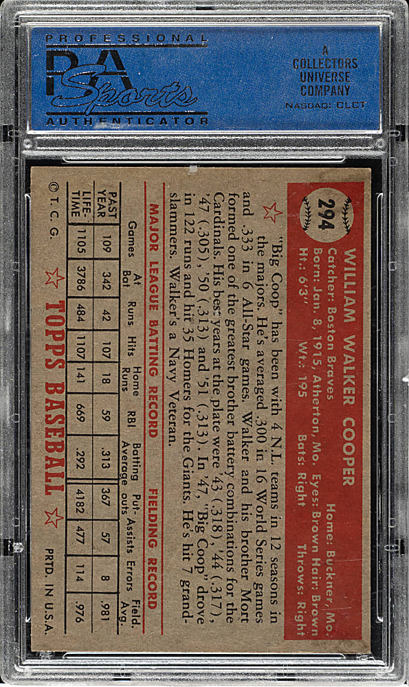 1952 Topps #294 Walker Cooper PSA NM-MT 8