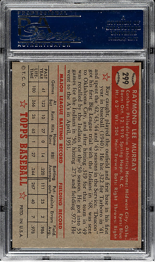 1952 Topps #299 Ray Murray PSA NM-MT 8