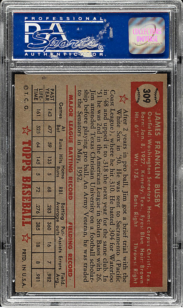 1952 Topps #309 Jim Busby PSA NM-MT 8