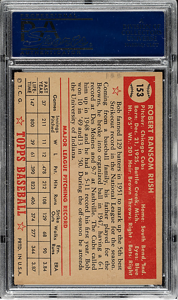 1952 Topps #153 Bob Rush PSA NM-MT 8