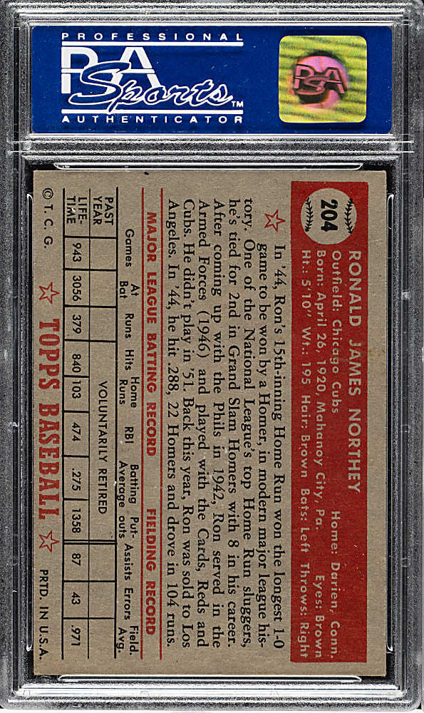 1952 Topps #204 Ron Northey PSA NM-MT 8