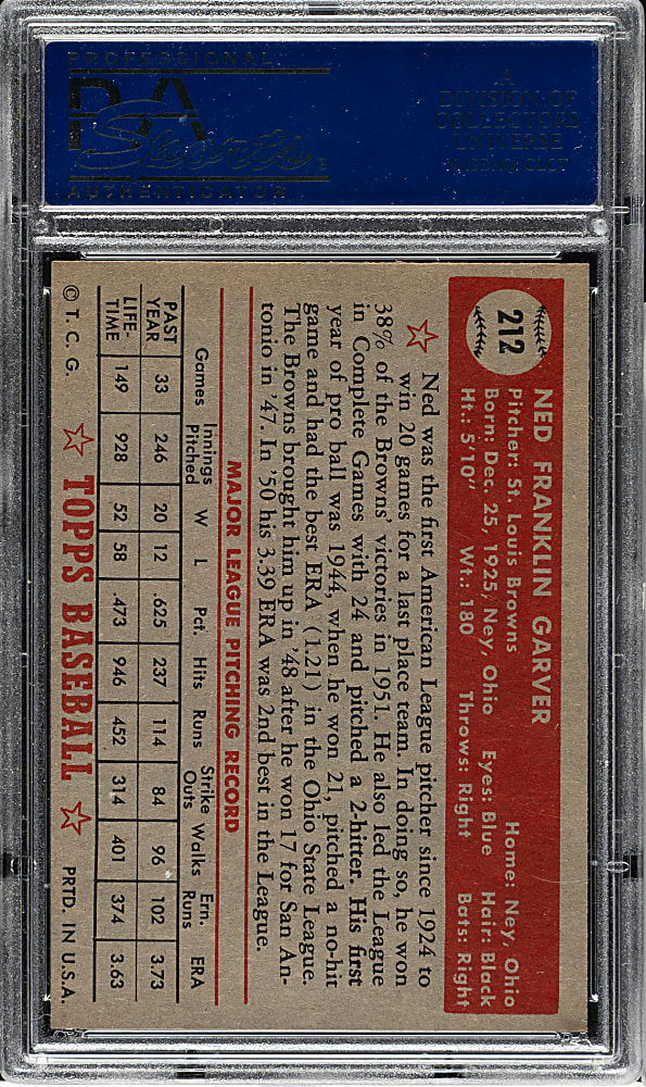 1952 Topps #212 Ned Garver PSA NM-MT 8