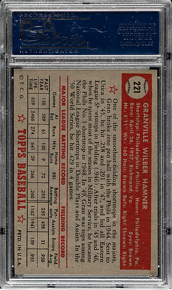 1952 Topps #221 Granny Hamner PSA NM-MT 8