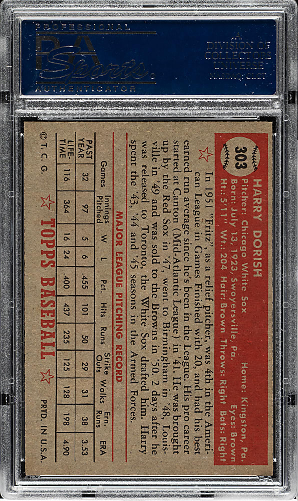 1952 Topps #303 Harry Dorish PSA NM-MT 8
